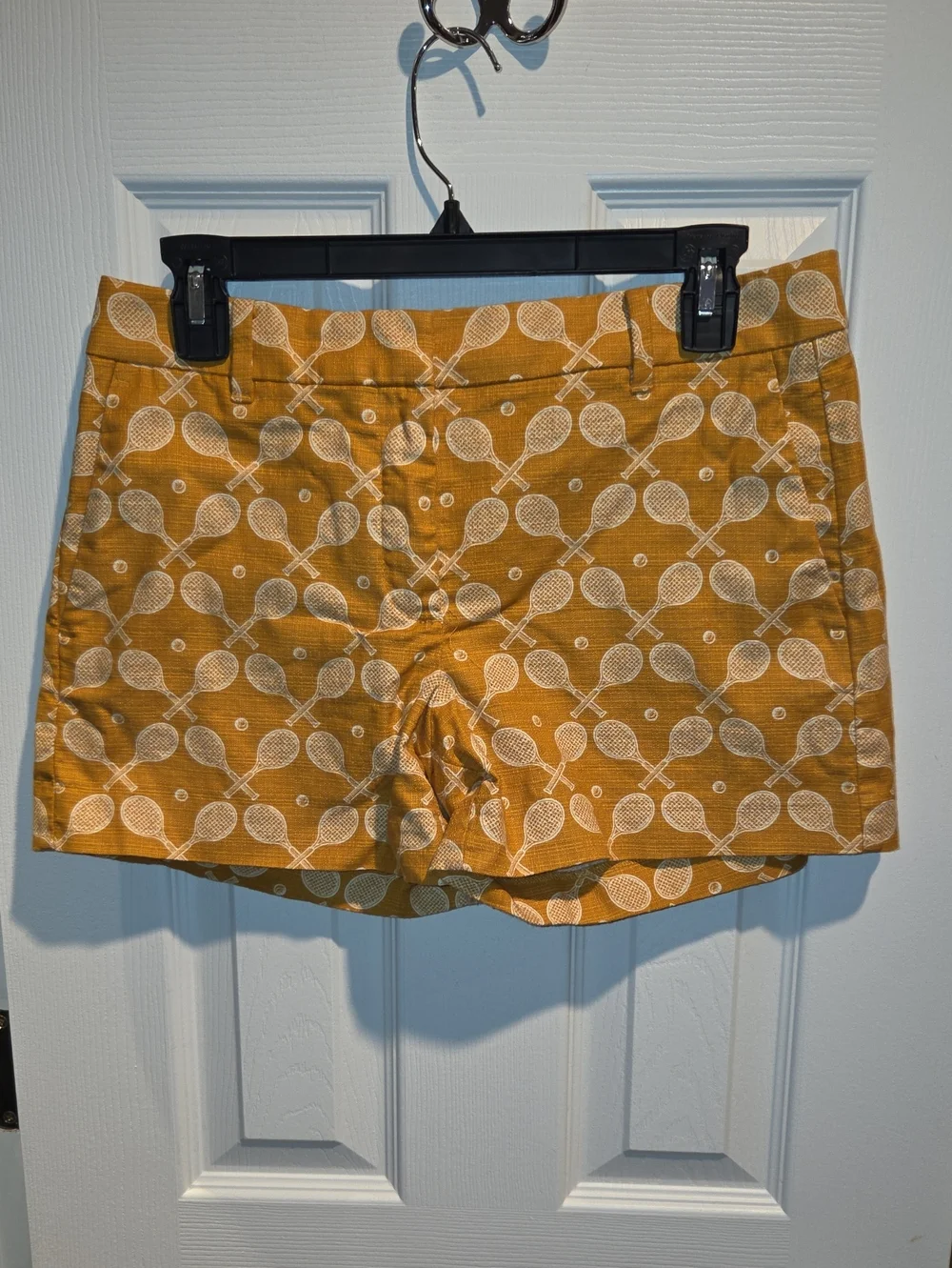 Ann Taylor Petite Devin Fit Dark Yellow Tennis Print Shorts